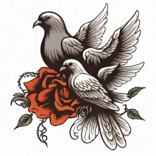 outline of two doves one an angel the other devil tattoo design idea