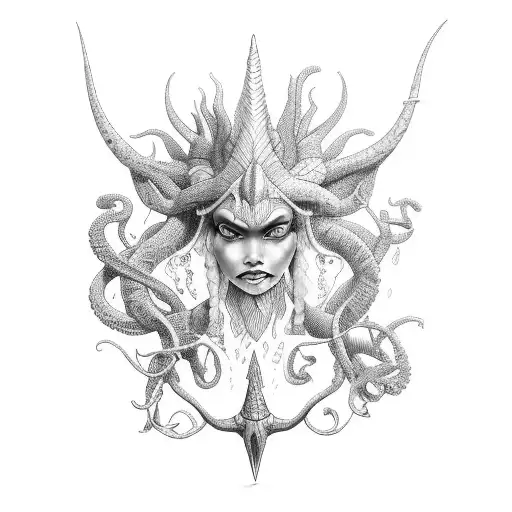 sereia entrelaçada com um Triton  tattoo design idea