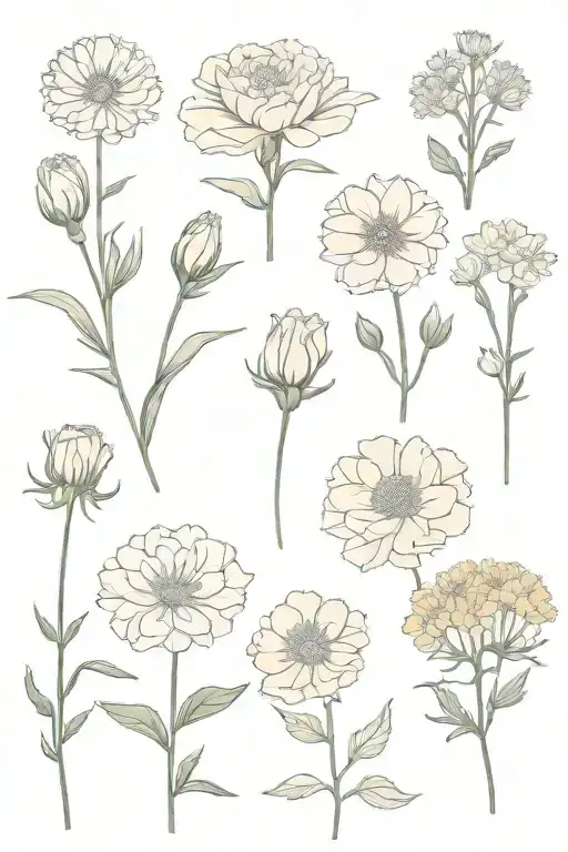 birth flowers: carnation, buttercup, aster (one of each  tattoo design idea