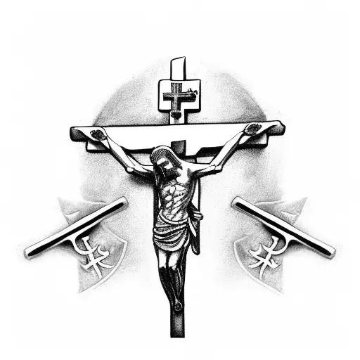 medieval crucifix, dagger tattoo design idea