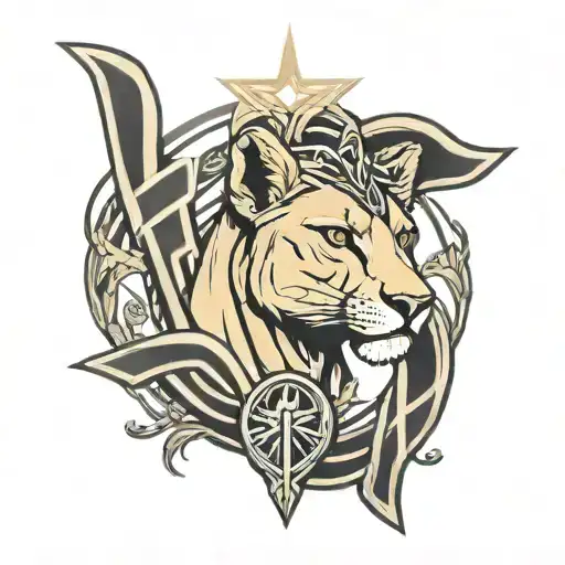 lioness ankh symbol intertwined tattoo design idea