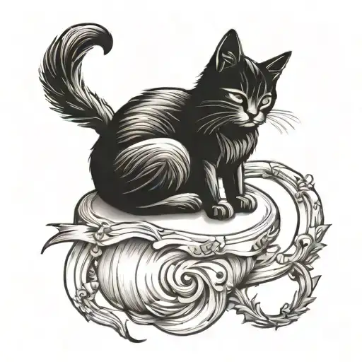 lonely cat sleeping tattoo design idea