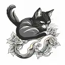 lonely cat sleeping tattoo design idea
