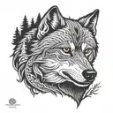night wolf dark forest tattoo design idea