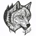 night wolf dark forest tattoo design idea