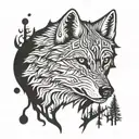 night wolf dark forest tattoo design idea