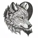 night wolf dark forest tattoo design idea