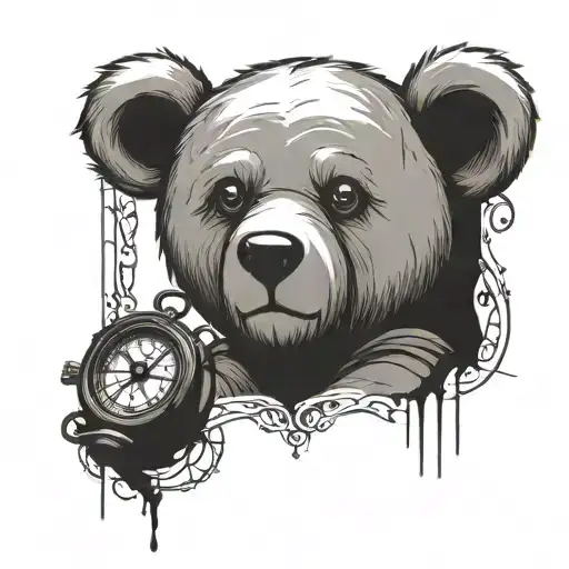 teddybear wearing backpack compass tattoo design idea