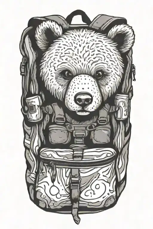 backpack where a teddybear peeps out from the inside,  tattoo design idea