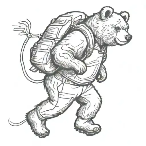 teddybear walking wearing backpack tattoo design idea