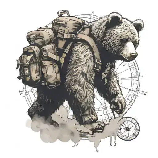Teddybear Walking Wearing Backpack Compass background tattoo design idea