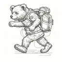 teddybear walking wearing backpack in front of compass tattoo design idea