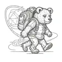 teddybear walking wearing backpack in front of compass tattoo design idea