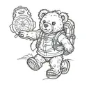 teddybear walking wearing backpack in front of compass tattoo design idea