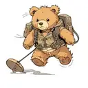 Teddybear Walking Wearing Backpack, background wind Compass tattoo design idea