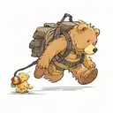 Teddybear Walking Wearing Backpack, background wind Compass tattoo design idea