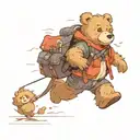 Teddybear Walking Wearing Backpack, background wind Compass tattoo design idea