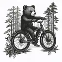 A gothic-inspired teddybear riding a bicycle through a dark forest tattoo design idea