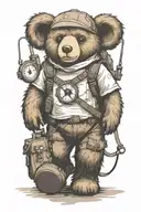 Teddybear Walking Wearing Backpack, background wind Compass tattoo design idea