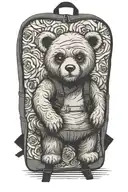 backpack where a cute teddybear peeps out from the inside, in the back a compas rose tattoo design idea