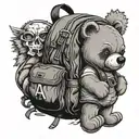 backpack where a little teddybear pops out, button with the A from anarchy tattoo design idea