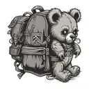 backpack where a little teddybear pops out, button with the A from anarchy tattoo design idea