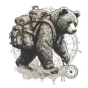 Teddybear Walking Wearing Backpack Compass background tattoo design idea