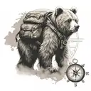 Teddybear Walking Wearing Backpack Compass background tattoo design idea