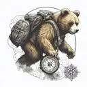 Teddybear Walking Wearing Backpack Compass background tattoo design idea