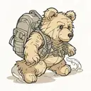 Teddybear Walking Wearing Backpack, wind Compass background tattoo design idea