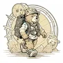 Teddybear Walking Wearing Backpack, wind Compass background tattoo design idea