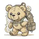 Teddybear Walking Wearing Backpack, wind Compass background tattoo design idea