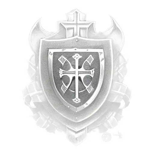 crusader shield with cross Irish harp and roses tattoo design idea