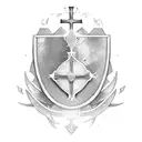 crusader shield with cross, harp and rose tattoo design idea