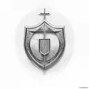 crusader shield with cross, harp and rose tattoo design idea