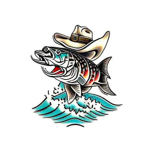 cowboy on a trout tattoo design idea