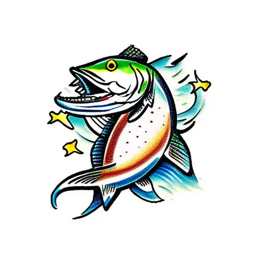 cowboy riding a trout tattoo design idea