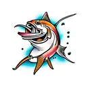 cowboy riding a cutthroat trout  tattoo design idea