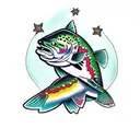 cowboy riding a cutthroat trout  tattoo design idea