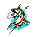 cowboy riding a cutthroat trout  tattoo design idea