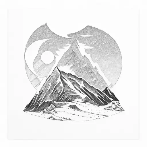 A basketball hoop surrounded by snow-capped mountains tattoo design idea