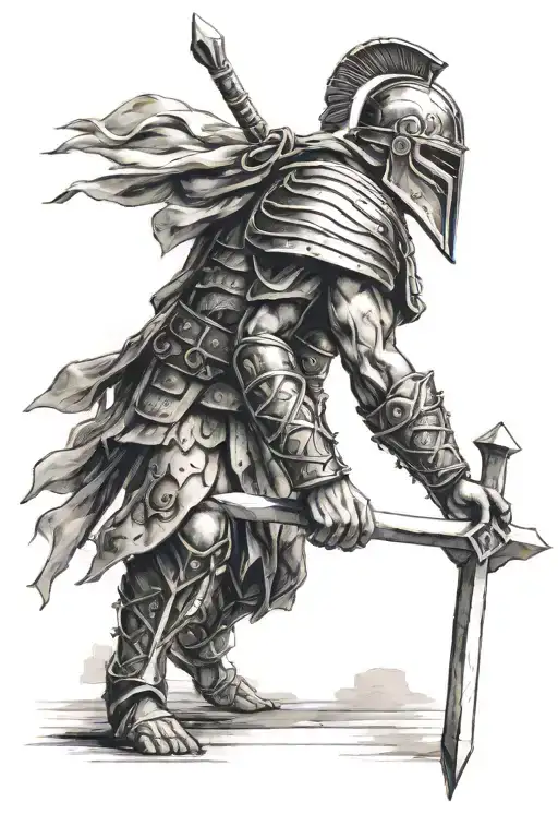 gladiator walking with a cross in the background  tattoo design idea