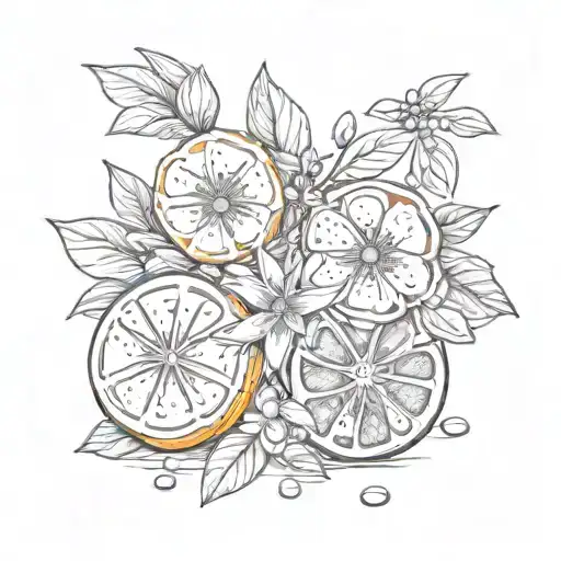 orange peel and orange slices with orange blossoms tattoo design idea