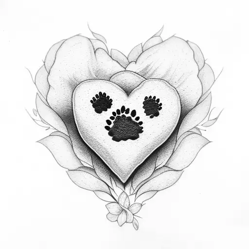 flower heart with dog paw print in the middle tattoo design idea