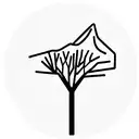 Mountain in the back, tree with branches and roots in the front tattoo design idea