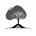 Mountain in the back, tree with branches and roots in the front tattoo design idea