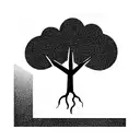Mountain in the back, tree with branches and roots in the front tattoo design idea