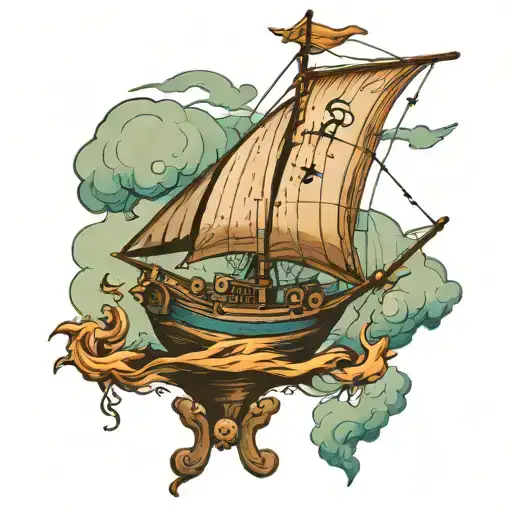ship weather vane balloon filled with water tattoo design idea