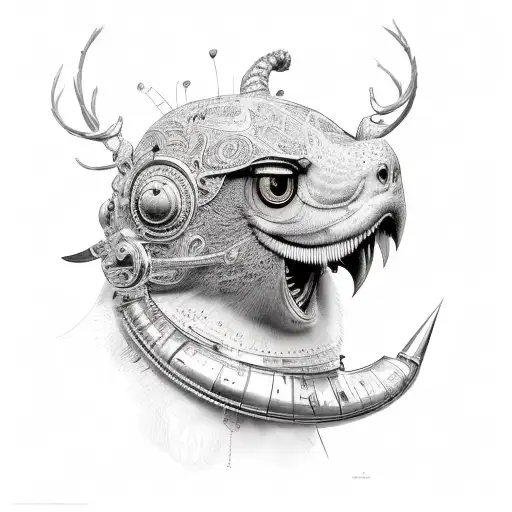 friendly and good looking animal with machanical parts  tattoo design idea