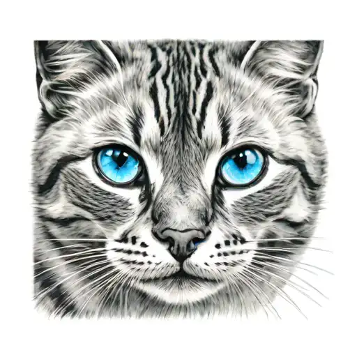 Cat face with blue eyes tattoo design idea